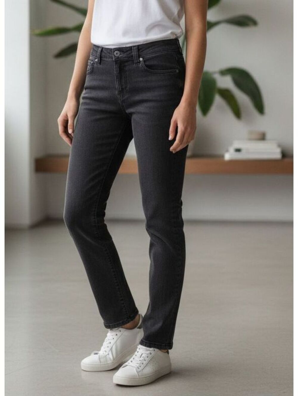 Jeaniologie No Logo Black Denim Pants Size 34 Stretch Straight Leg Casual